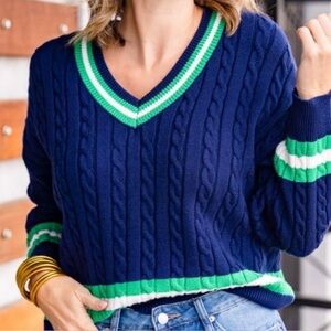 NWT cable knit navy green sweater XS